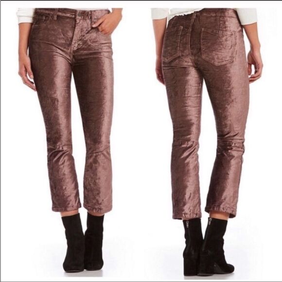 FREE PEOPLE | Velvet Cropped Flare Pants in Taupe Purple Women’s Size 28 (6) - Picture 1 of 12